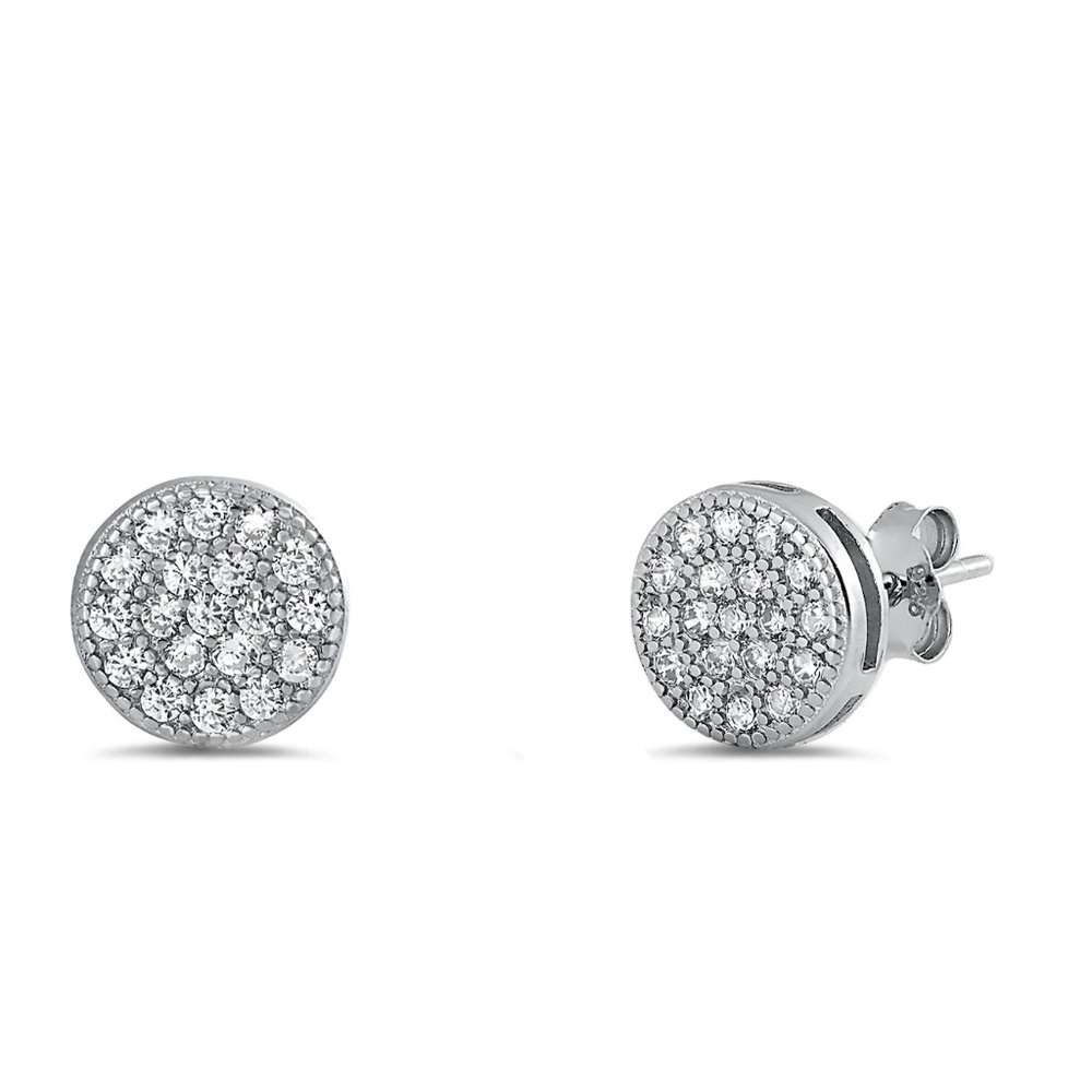 Sterling Silver Pavé CZ Stud Earrings – Clear Cubic Zirconia – Rhodium Plated